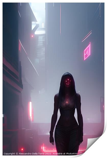 cyberpunk woman Print by Alessandro Della Torre