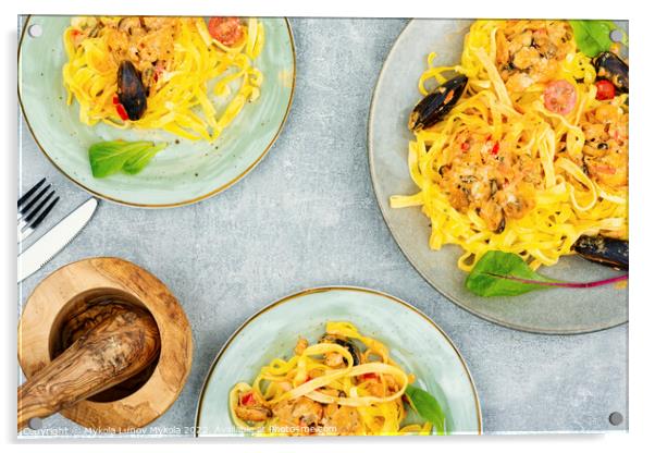 Spaghetti with mussel Acrylic by Mykola Lunov Mykola