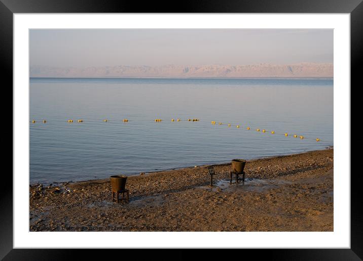 Dead Sea Beach with Mud Buckets in Jordan Framed Mounted Print by Dietmar Rauscher