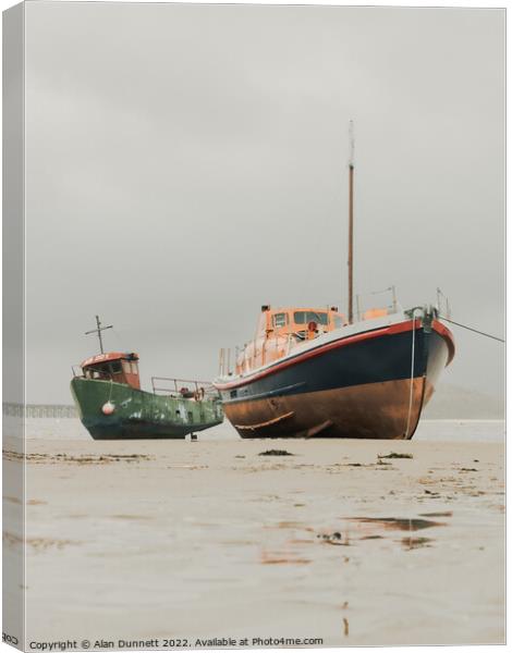Beached in fog Canvas Print by Alan Dunnett