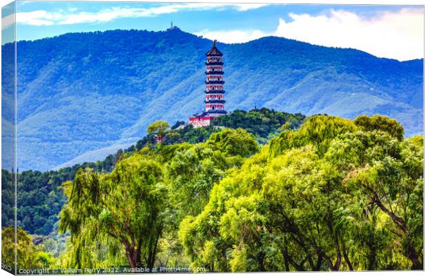 Yue Feng Pagoda Willow Trees Summer Palace Beijing China Canvas Print by William Perry