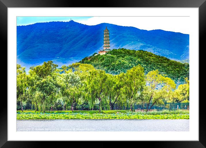 Yue Feng Pagoda Lotus Garden Summer Palace Beijing China Framed Mounted Print by William Perry