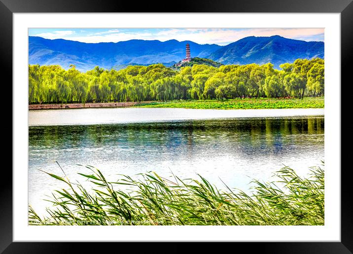 Yu Feng Pagoda Lake Reflection Summer Palace Willows Beijing Chi Framed Mounted Print by William Perry