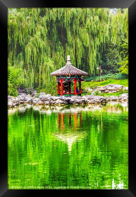 Red Pavilion Temple of Sun City Park Beijing China Framed Print by William Perry