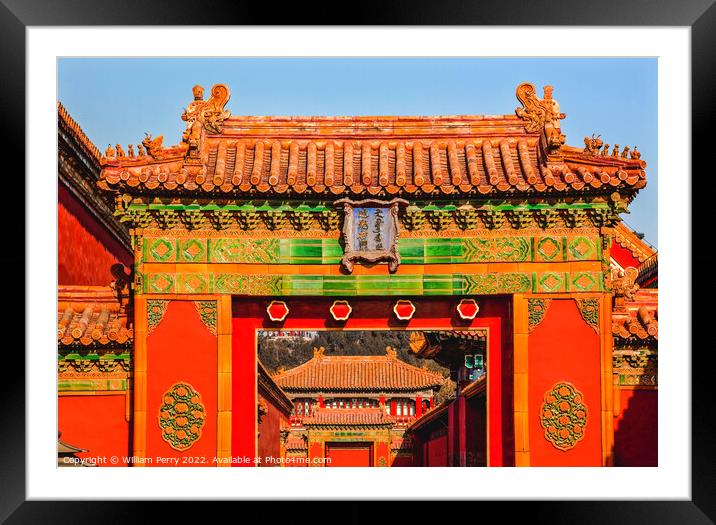 Gate Yellow Roofs Forbidden City Palace Beijing China Framed Mounted Print by William Perry