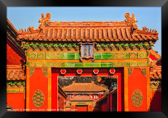 Gate Yellow Roofs Forbidden City Palace Beijing China Framed Print by William Perry