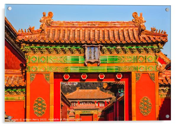 Gate Yellow Roofs Forbidden City Palace Beijing China Acrylic by William Perry