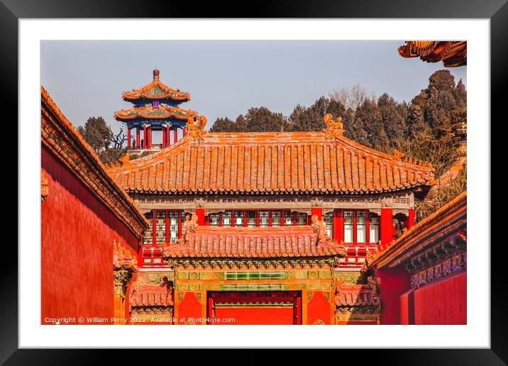 Stone Gate Yellow Roofs Forbidden City Palace Beijing China Framed Mounted Print by William Perry