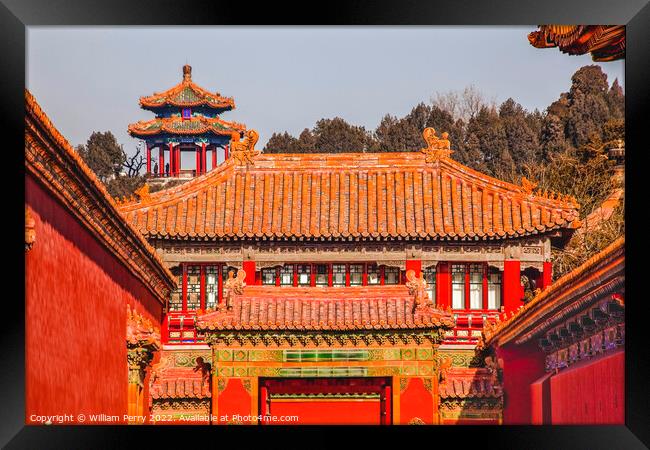 Stone Gate Yellow Roofs Forbidden City Palace Beijing China Framed Print by William Perry
