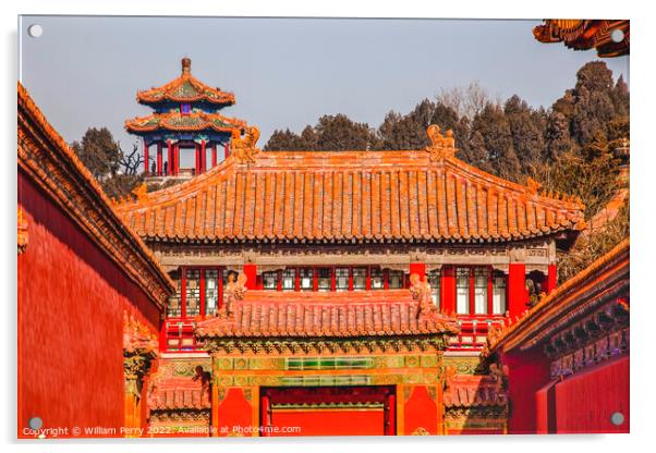 Stone Gate Yellow Roofs Forbidden City Palace Beijing China Acrylic by William Perry