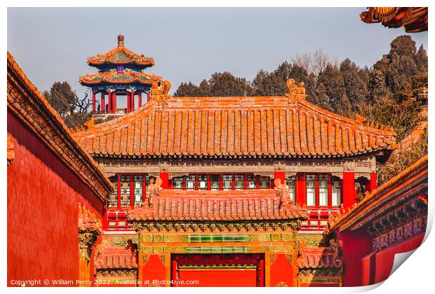 Stone Gate Yellow Roofs Forbidden City Palace Beijing China Print by William Perry