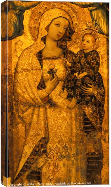 Ancient Virgin Mary Painting Seville Cathedral Spain Canvas Print by William Perry