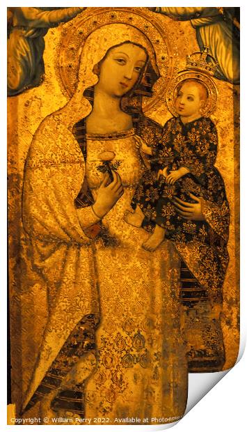 Ancient Virgin Mary Painting Seville Cathedral Spain Print by William Perry