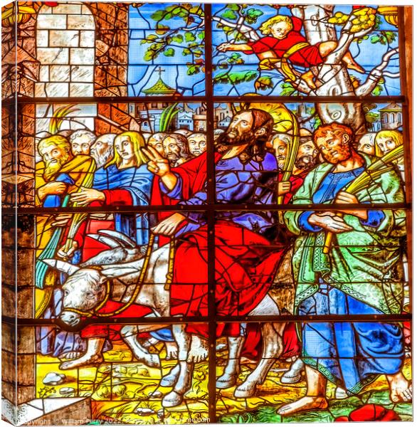 Palm Sunday Jesus Stained Glass Seville Cathedral Spain Canvas Print by William Perry