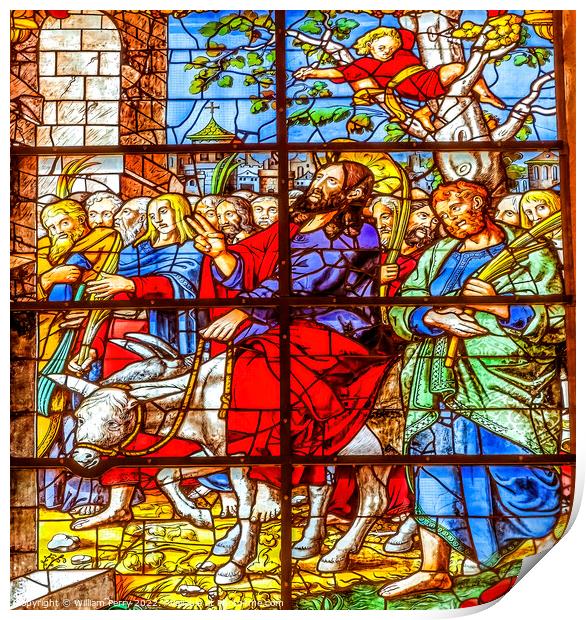 Palm Sunday Jesus Stained Glass Seville Cathedral Spain Print by William Perry