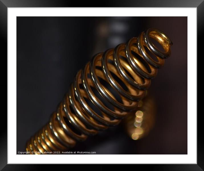 Golden Coil Woodstove Handle B Framed Mounted Print by Philip Lehman