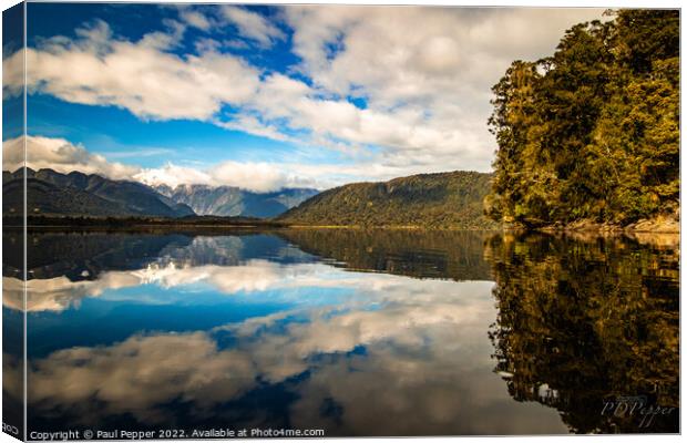 Franz Josef on Lake Mapourika Canvas Print by Paul Pepper