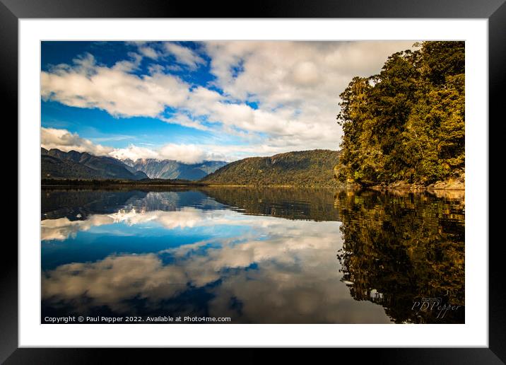 Franz Josef on Lake Mapourika Framed Mounted Print by Paul Pepper