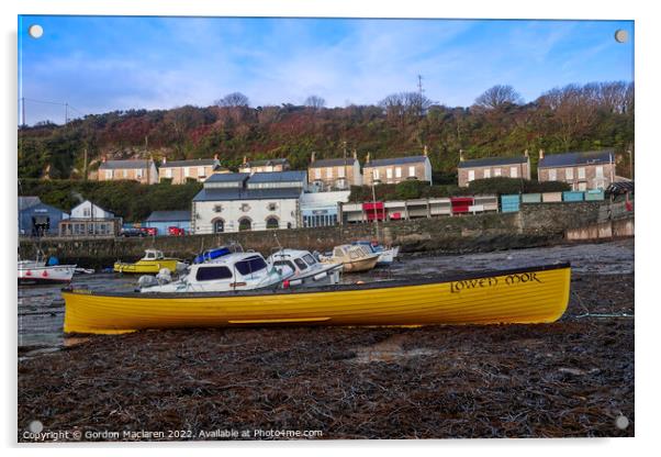 Cornish Gig Boat, Porthleven Harbour Acrylic by Gordon Maclaren