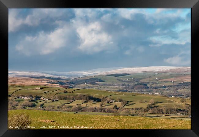 Towards Harwood and Ettersgill from Bail Hill in Winter Framed Print by Richard Laidler