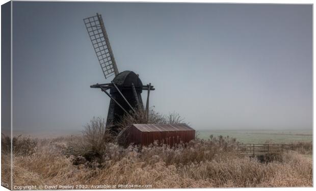 Enchanting Winter Scene at Herringfleet Mill Canvas Print by David Powley