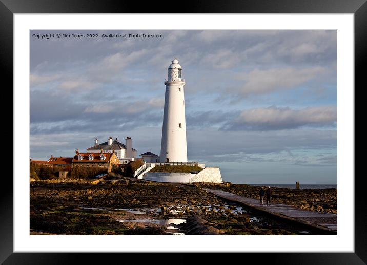 Morning walk to St Mary's Island Framed Mounted Print by Jim Jones