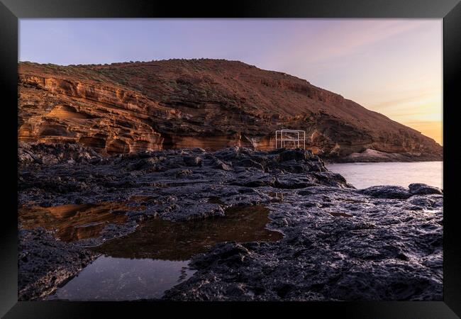 Rockpool and Amarilla mountain, Tenerife Framed Print by Phil Crean