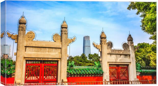 Red Stone Gate Temple of Sun Skyscraper Beijing China Canvas Print by William Perry