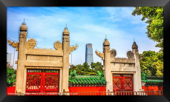 Red Stone Gate Temple of Sun Skyscraper Beijing China Framed Print by William Perry