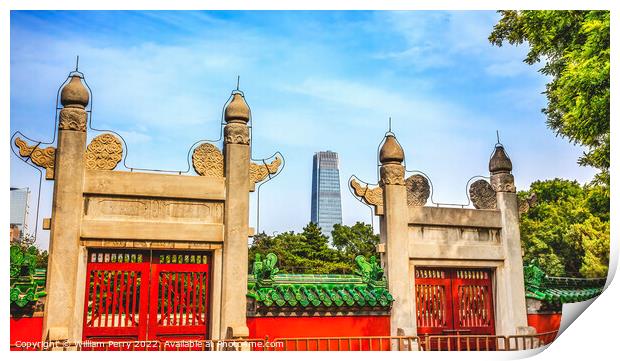 Red Stone Gate Temple of Sun Skyscraper Beijing China Print by William Perry