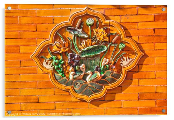 Ceramic Ducks Yellow Wall Forbidden City Beijing China Acrylic by William Perry