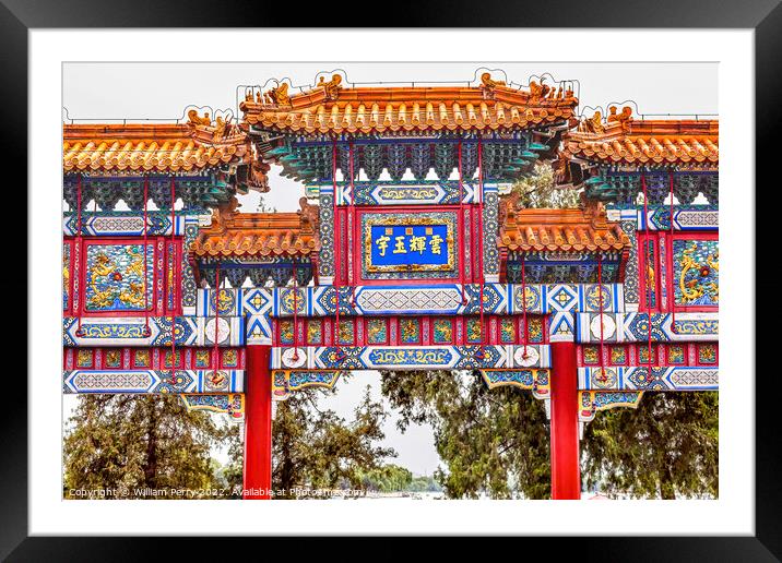 Red White Ornate Gate Summer Palace Beijing China Framed Mounted Print by William Perry