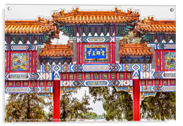 Red White Ornate Gate Summer Palace Beijing China Acrylic by William Perry