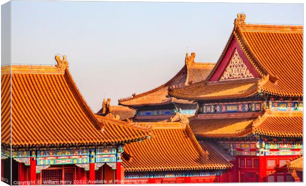 Orange Roofs Decorations Forbidden City Palace Beijing China Canvas Print by William Perry