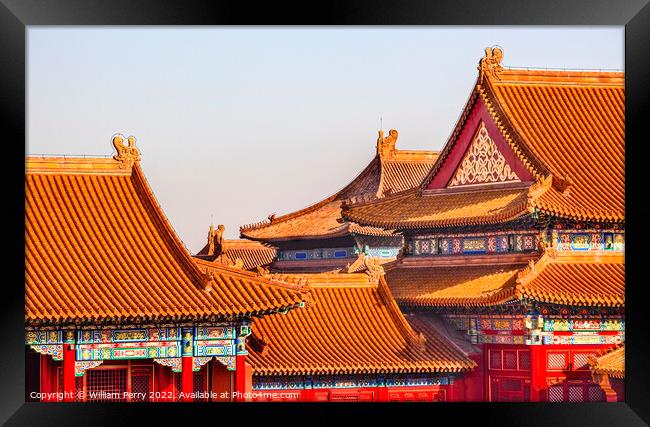 Orange Roofs Decorations Forbidden City Palace Beijing China Framed Print by William Perry