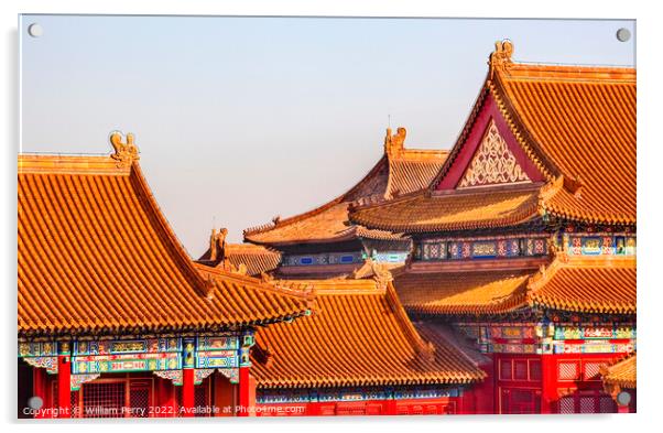 Orange Roofs Decorations Forbidden City Palace Beijing China Acrylic by William Perry