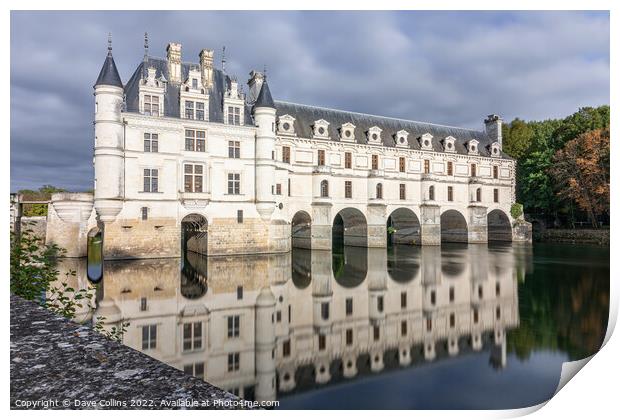 Château de Chenonceau reflected in the River Cher, Indre-et-Loire, Centre-Val de Loire, France Print by Dave Collins