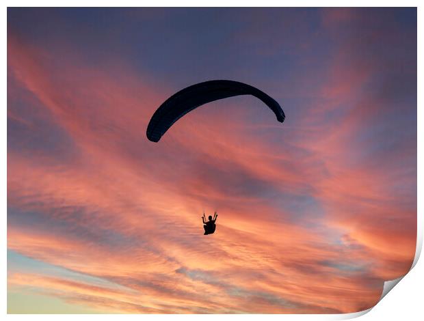 Paragliding the Sunset Print by Glen Allen