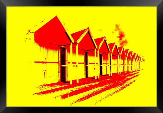 Beach Hut - Pop Art Red and Yellow Framed Print by Glen Allen