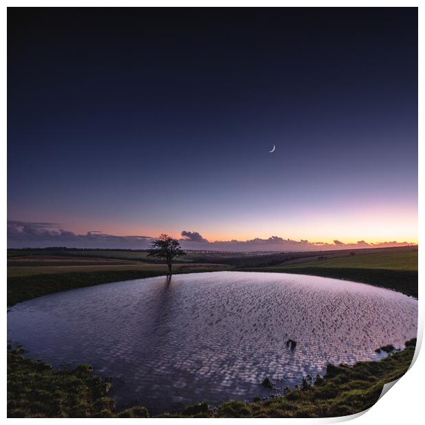 Sunset at the Dew Pond on Ditchling Beacon Print by Mark Jones