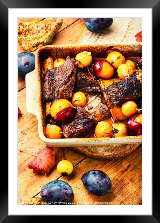 Baked lamb ribs with fruit sauce Framed Mounted Print by Mykola Lunov Mykola