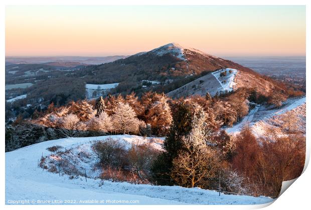 Snowy Malverns just after sunrise Print by Bruce Little