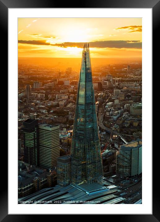 Aerial sunset The Shard London Bridge station England  Framed Mounted Print by Spotmatik 