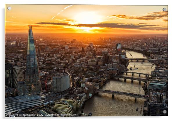 Aerial Shard skyscraper sunset view London Capital UK Acrylic by Spotmatik 