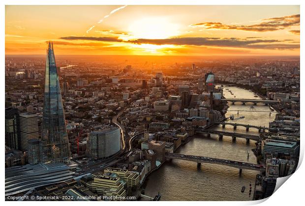Aerial Shard skyscraper sunset view London Capital UK Print by Spotmatik 