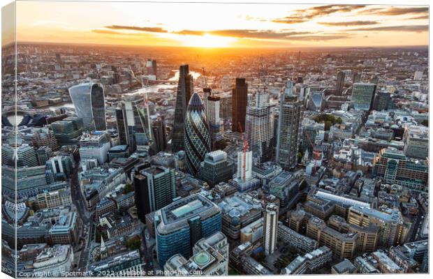 Aerial London sunset financial district city skyscrapers UK Canvas Print by Spotmatik 