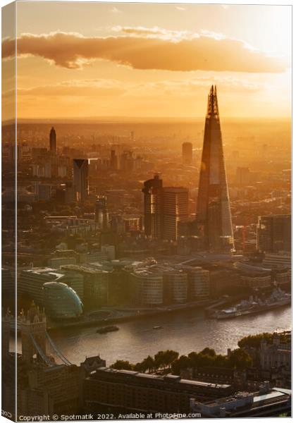 Aerial London sunset view Shard river Thames England Canvas Print by Spotmatik 