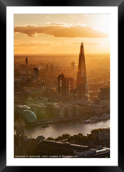 Aerial London sunset view Shard river Thames England Framed Mounted Print by Spotmatik 