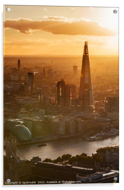 Aerial London sunset view Shard river Thames England Acrylic by Spotmatik 