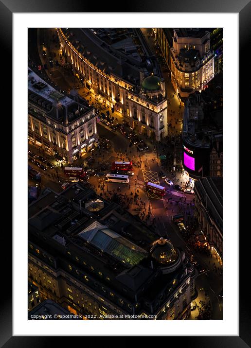 Aerial illuminated London view of Piccadilly Circus UK Framed Mounted Print by Spotmatik 